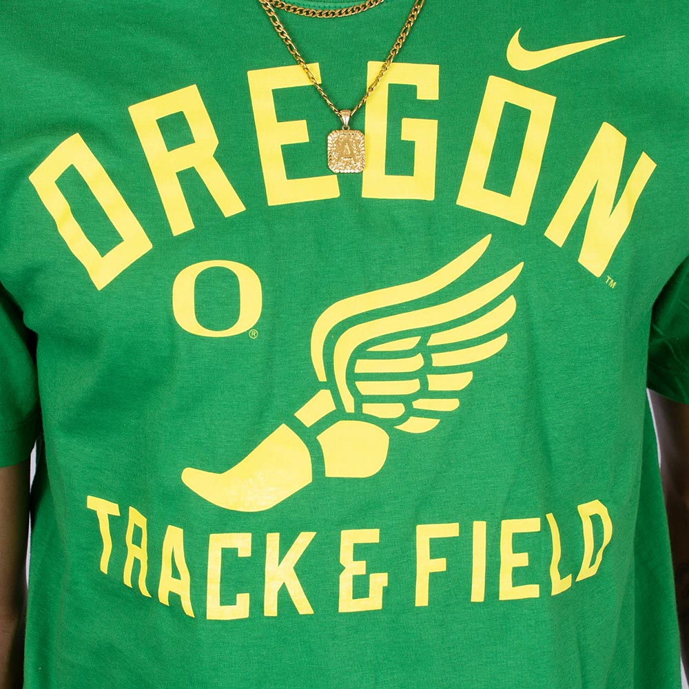 Classic Oregon O, Nike, Green, Crew Neck, Cotton, Men, Track & Field, Arched Oregon, Hermes Shoe design, T-Shirt, 943072